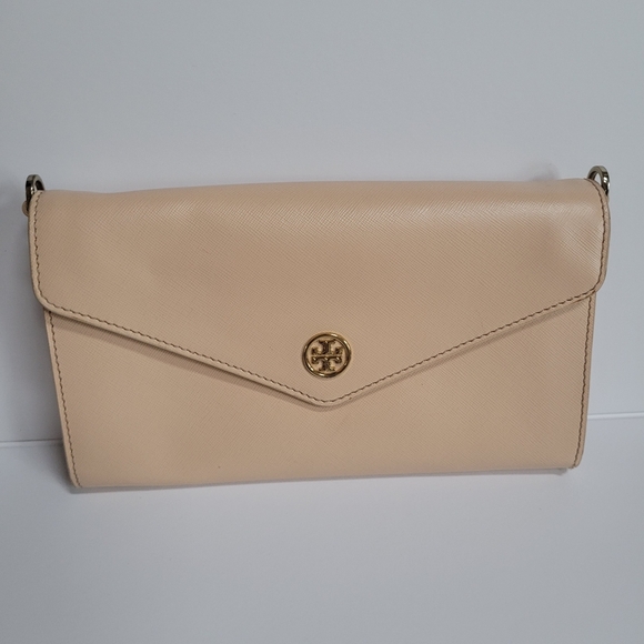 Chic Tory Burch Beige Envelope Robinson Crossbody Bag Clutch - Picture 4 of 15